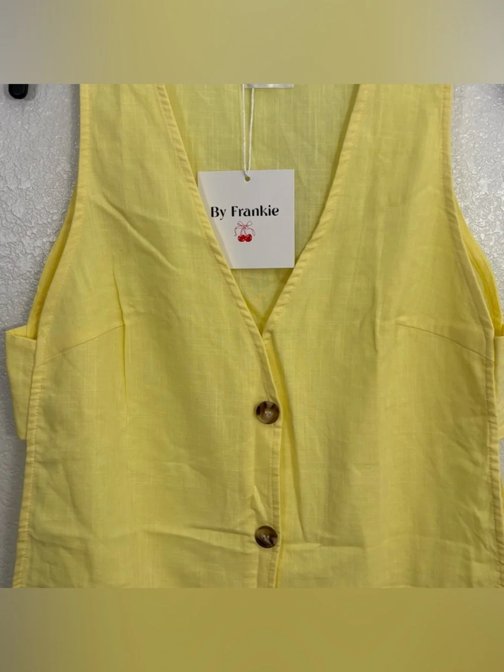 By Frankie Hayley Butter Yellow Button Front Cotton Vest Exposed Sides